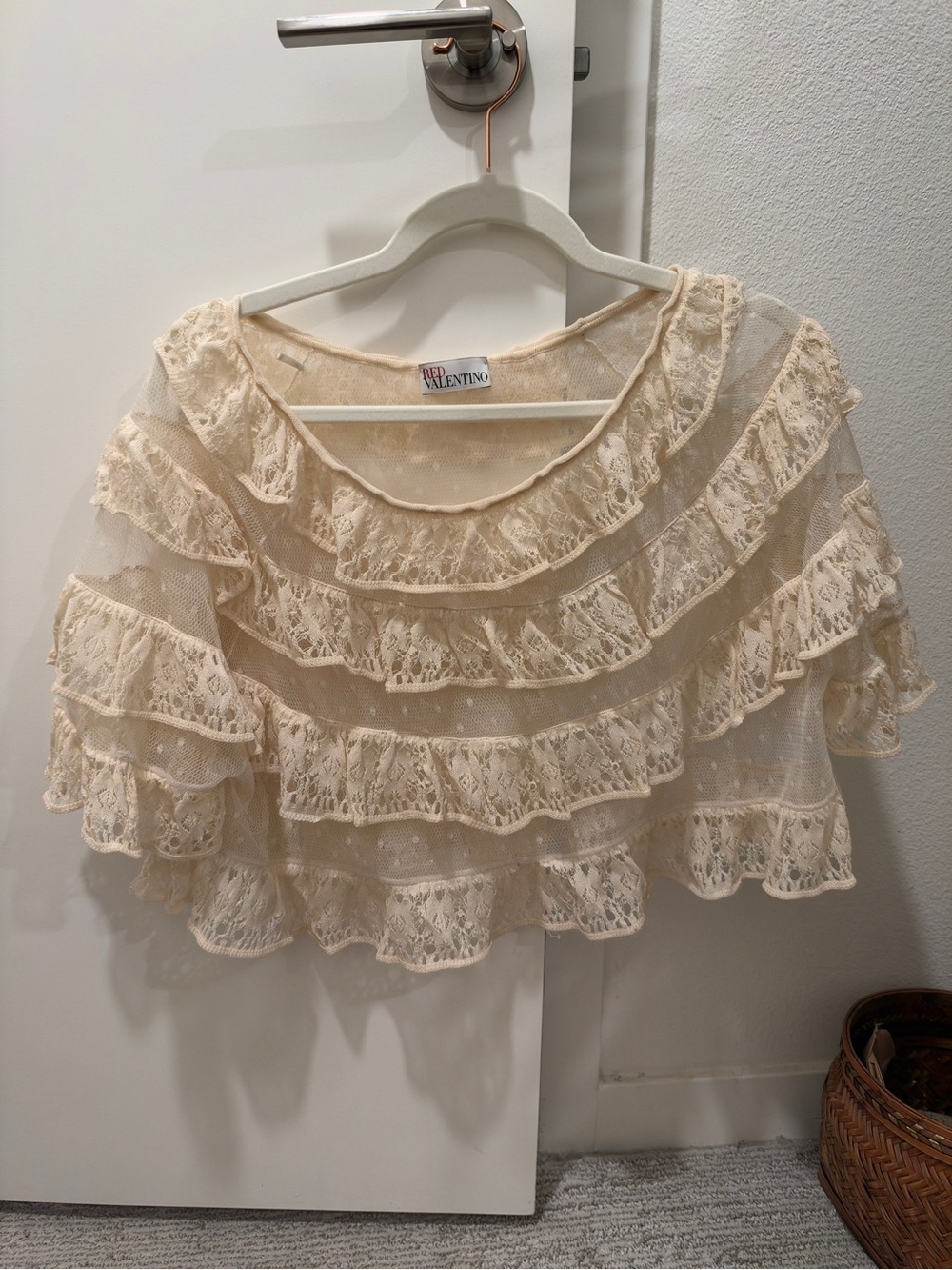 redValentino Ladies Cream Lace Ruffle Top